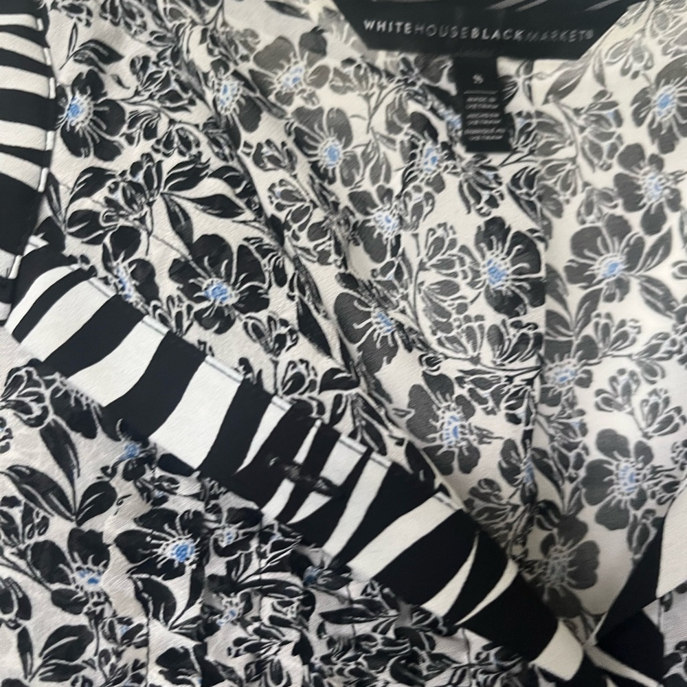 White House Black Market Black and White Floral blouse
